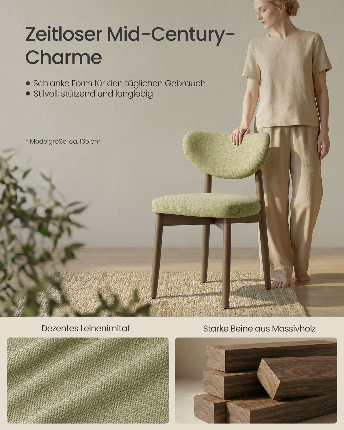 Eetkamerstoel - 2-Delige Set met Massief Houten Poten - Olijfgroen - 50 x 51 x 82 cm