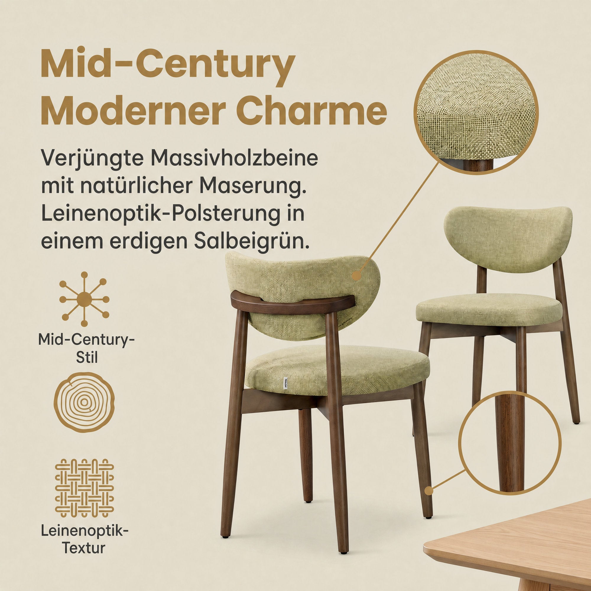 Eetkamerstoelen - Set van 2 - Ergonomische Rugleuning - Massief Hout - Groen