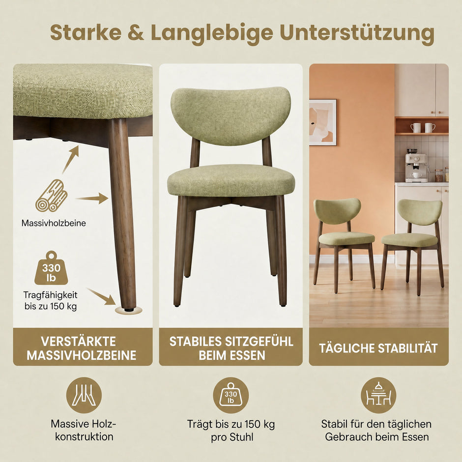 Eetkamerstoelen - Set van 2 - Ergonomische Rugleuning - Massief Hout - Groen