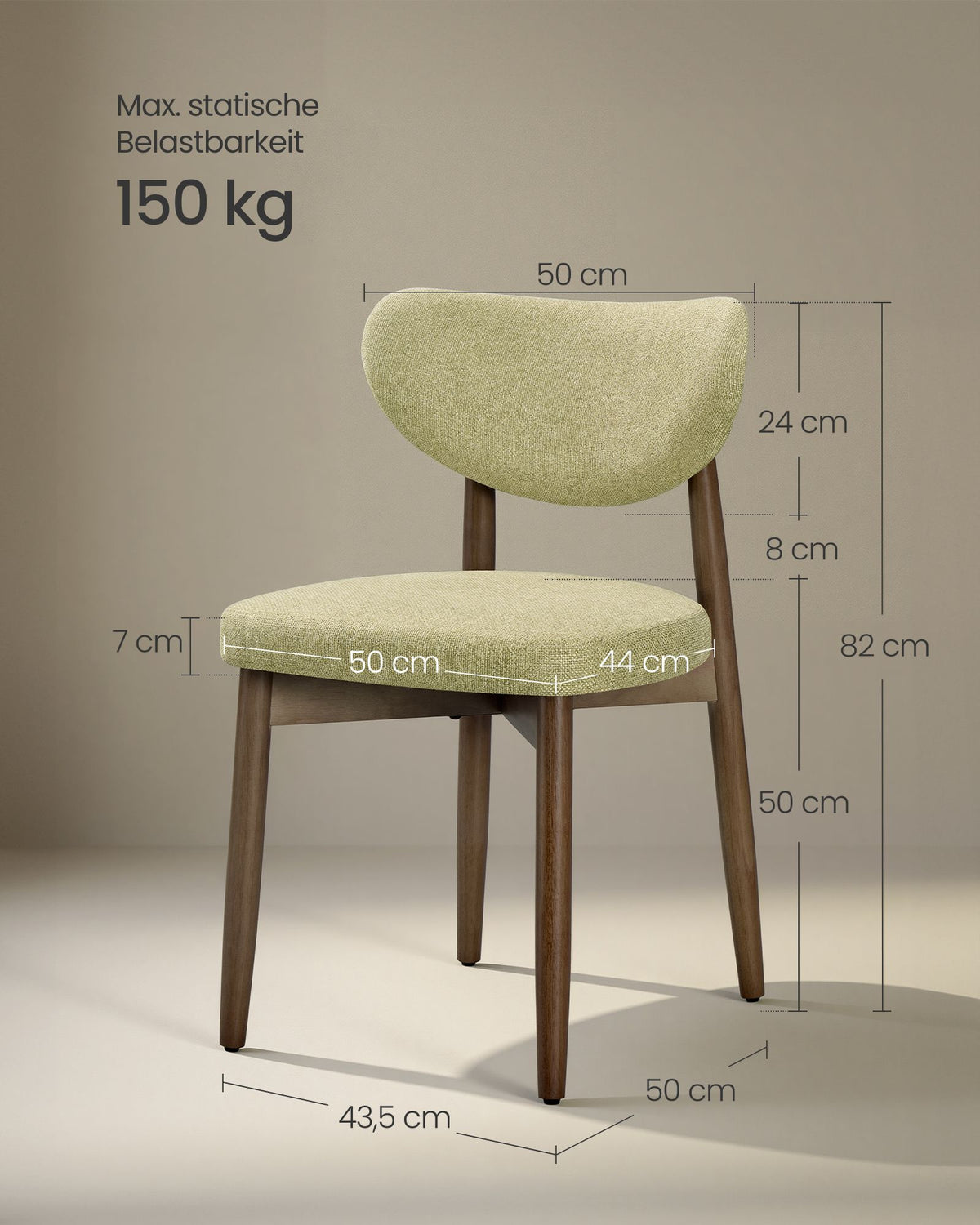 Eetkamerstoel - 2-Delige Set met Massief Houten Poten - Olijfgroen - 50 x 51 x 82 cm