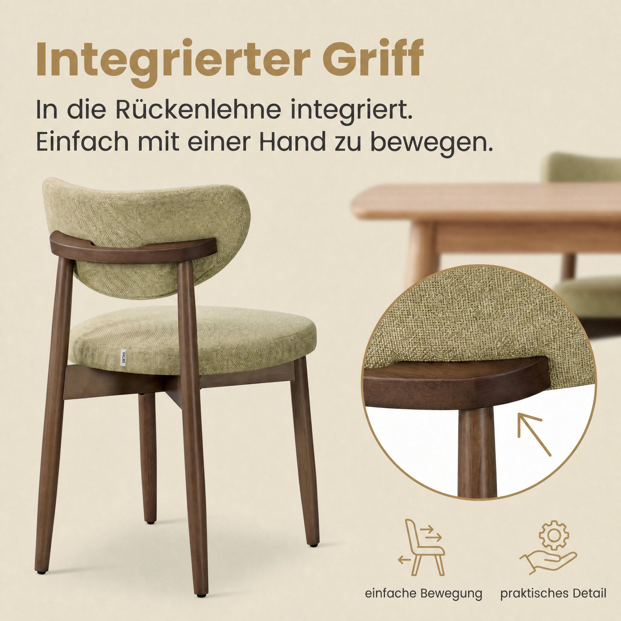 Eetkamerstoelen - Set van 2 - Ergonomische Rugleuning - Massief Hout - Groen