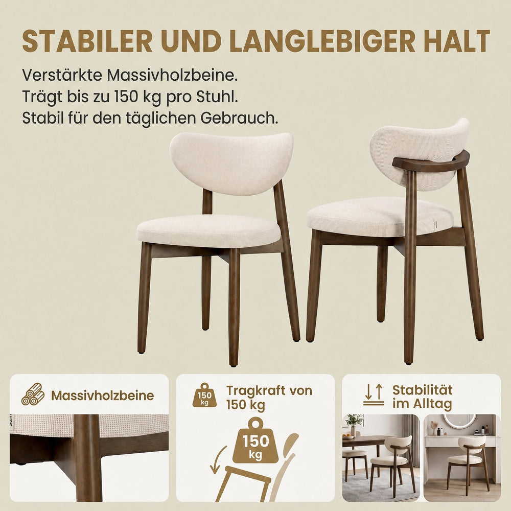 Eetkamerstoelen - Set van 4 - Ergonomische Rugleuning - Massief Hout - Beige