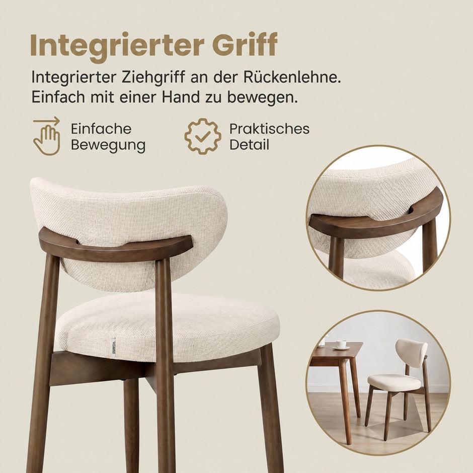 Eetkamerstoelen - Set van 4 - Ergonomische Rugleuning - Massief Hout - Beige