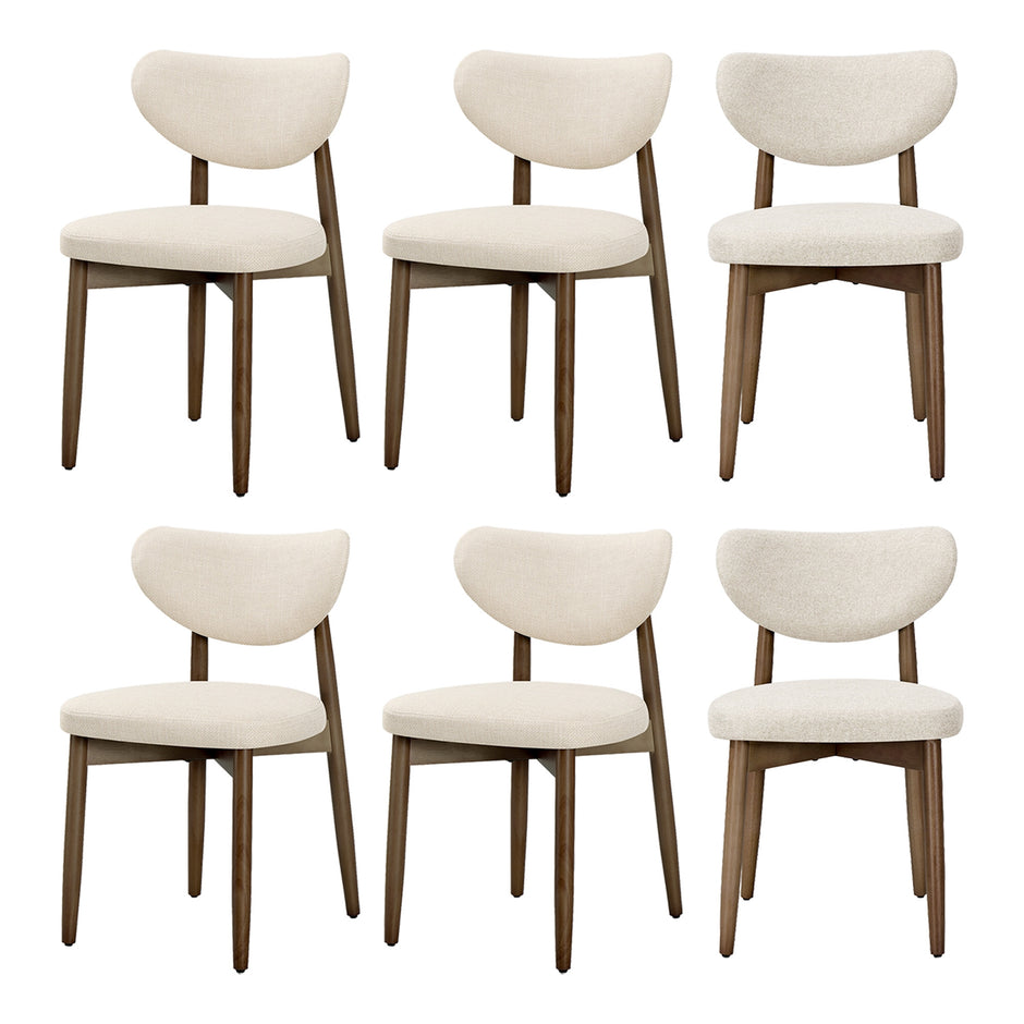 Eetkamerstoelen - Set van 6 - Ergonomische Rugleuning - Massief Hout - Beige