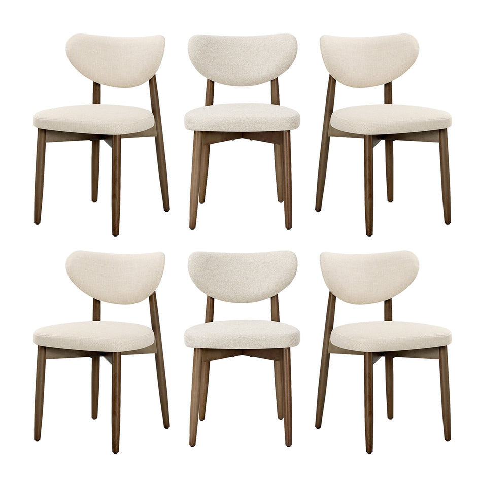 Eetkamerstoelen - Set van 6 - Ergonomische Rugleuning - Massief Hout - Beige