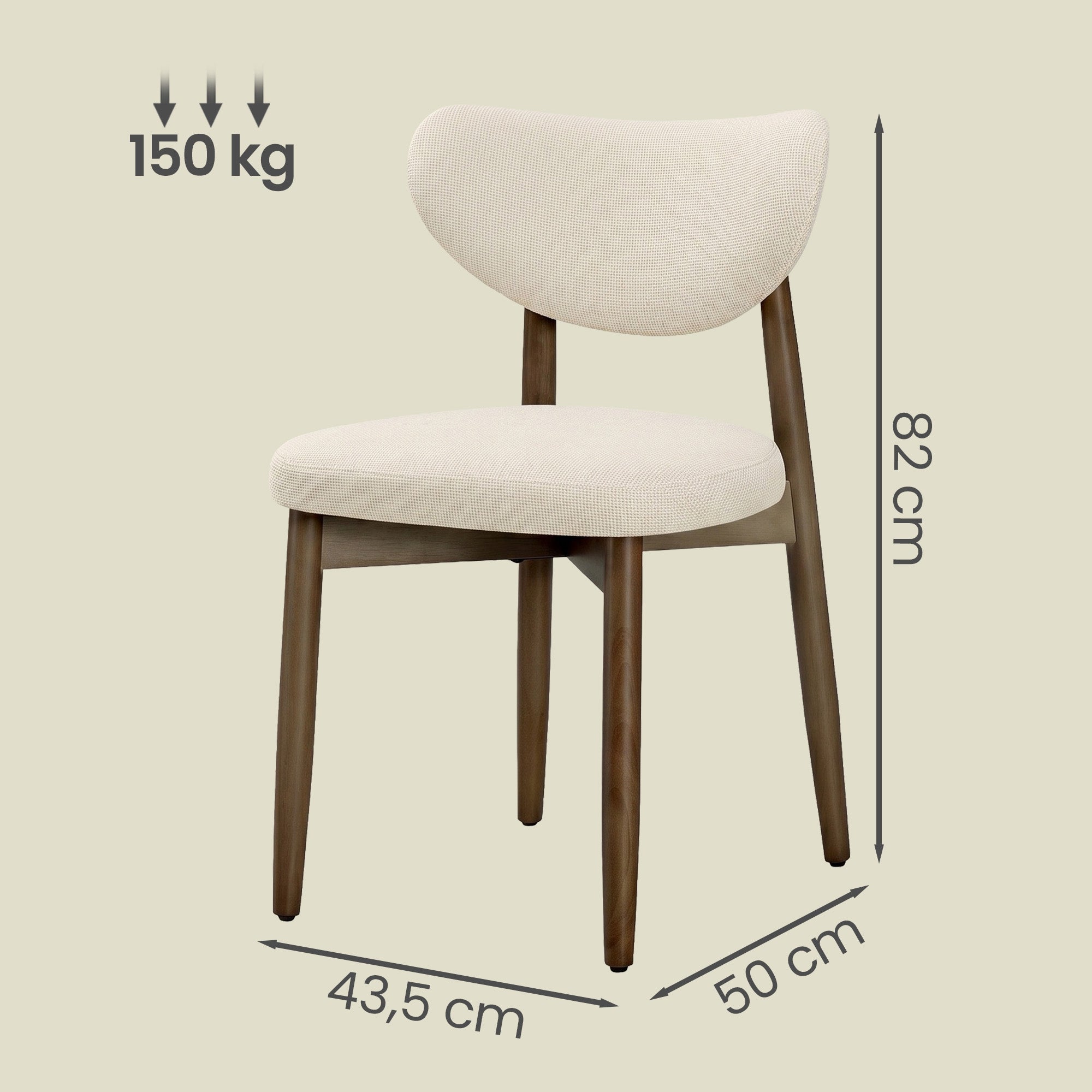 Eetkamerstoelen - Set van 6 - Ergonomische Rugleuning - Massief Hout - Beige