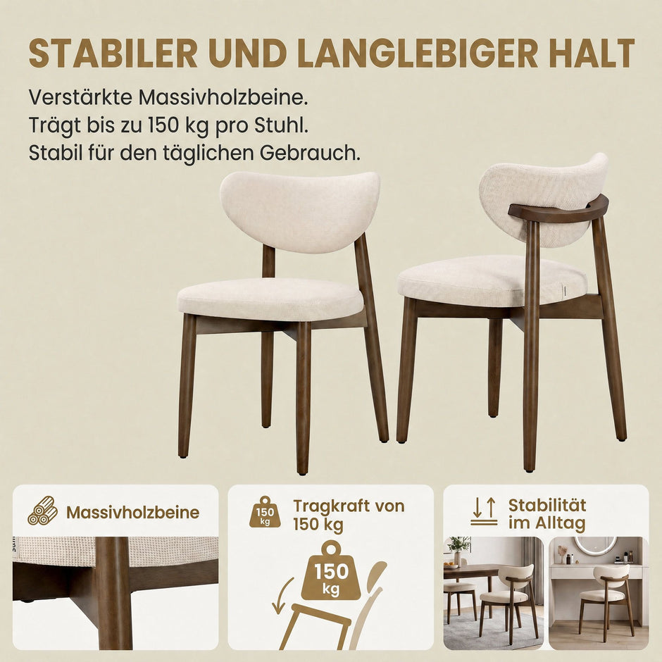 Eetkamerstoelen - Set van 6 - Ergonomische Rugleuning - Massief Hout - Beige