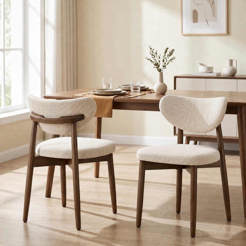 Eetkamerstoelen - Set van 2 - Ergonomische Rugleuning - Massief Hout - Beige