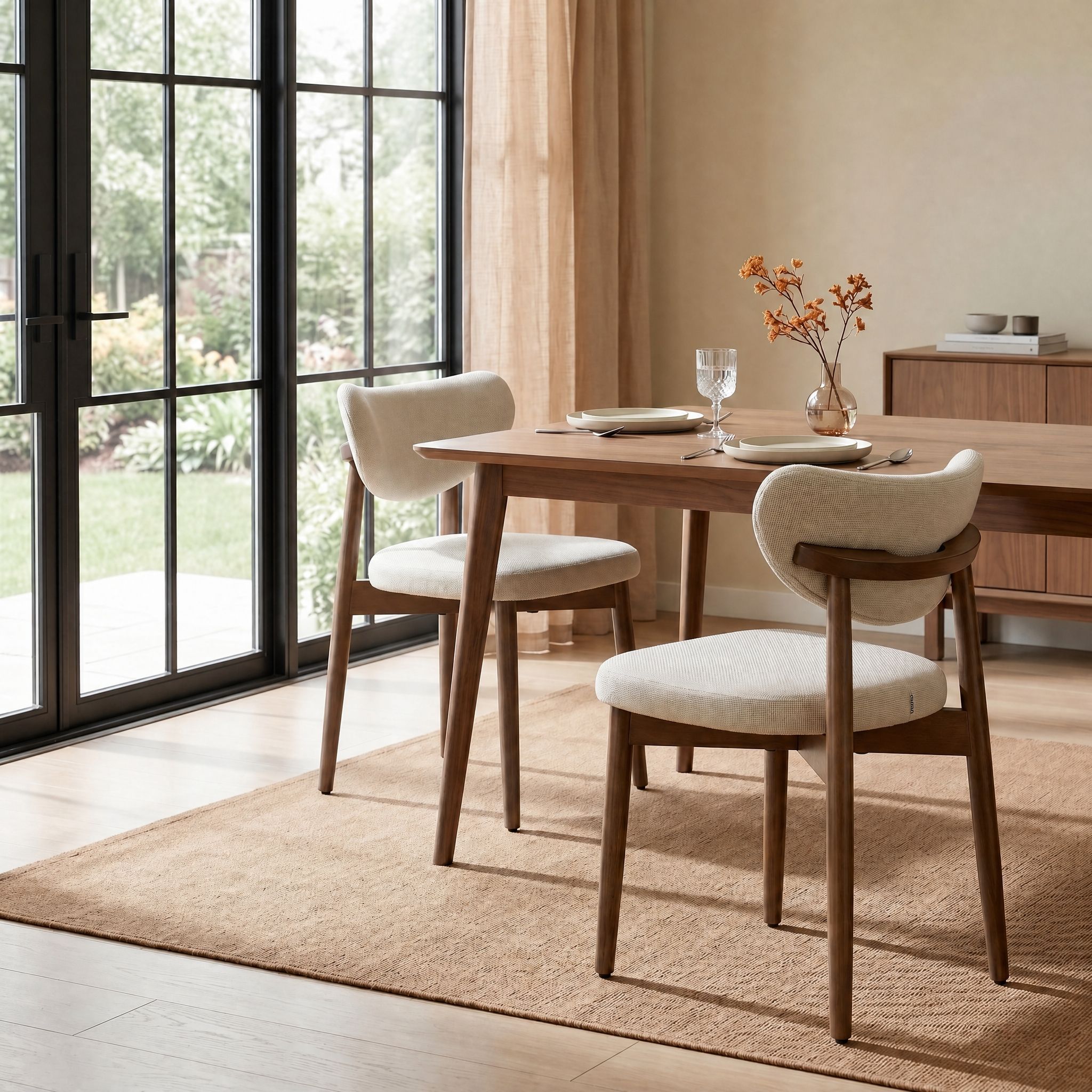 Eetkamerstoelen - Set van 2 - Ergonomische Rugleuning - Massief Hout - Beige