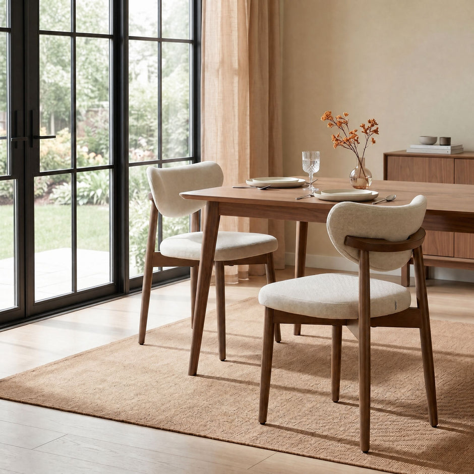 Eetkamerstoelen - Set van 2 - Ergonomische Rugleuning - Massief Hout - Beige