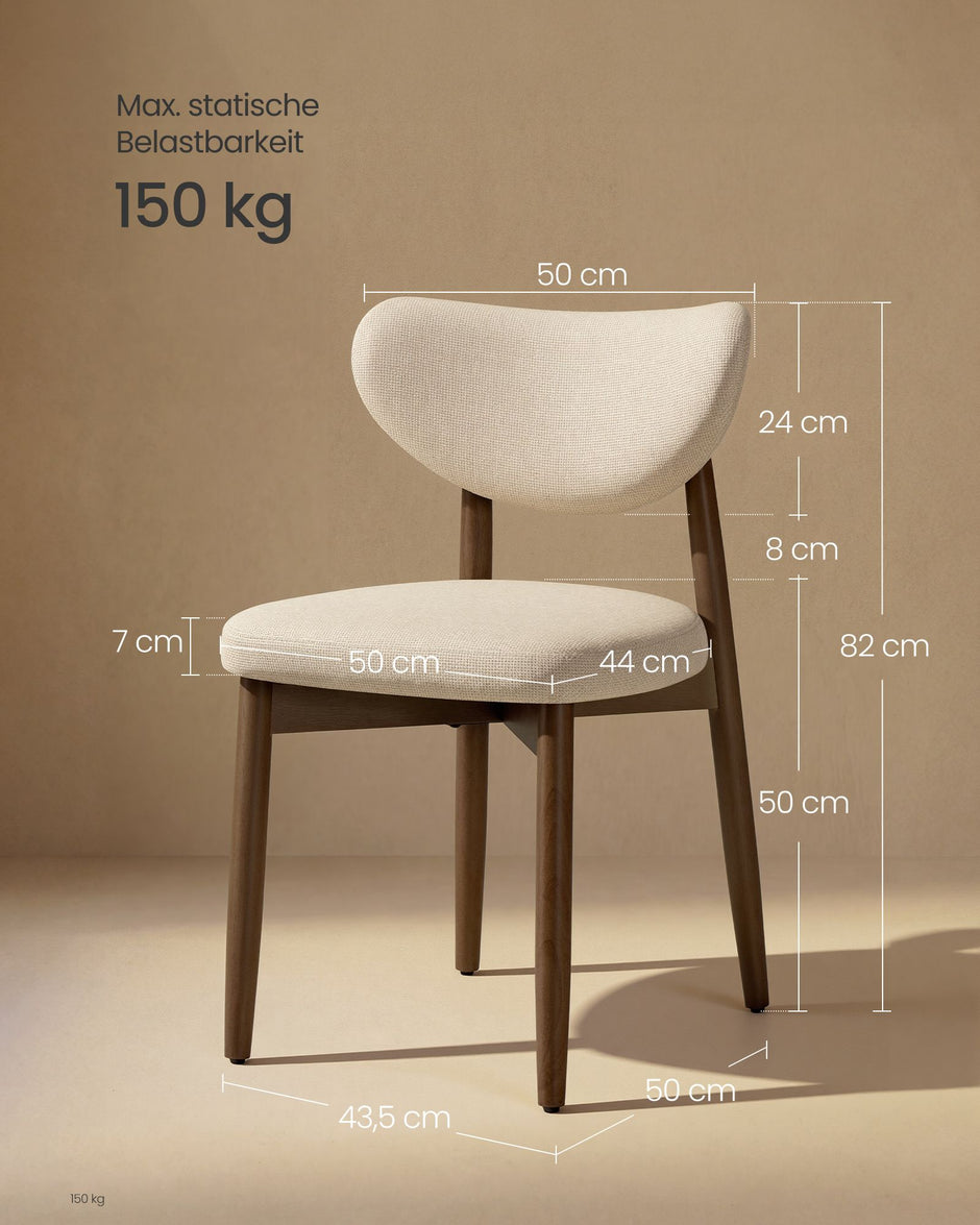 Eetkamerstoel - 2-Delige Set met Massief Houten Poten - Cappuccinobeige - 51 x 50 x 82 cm
