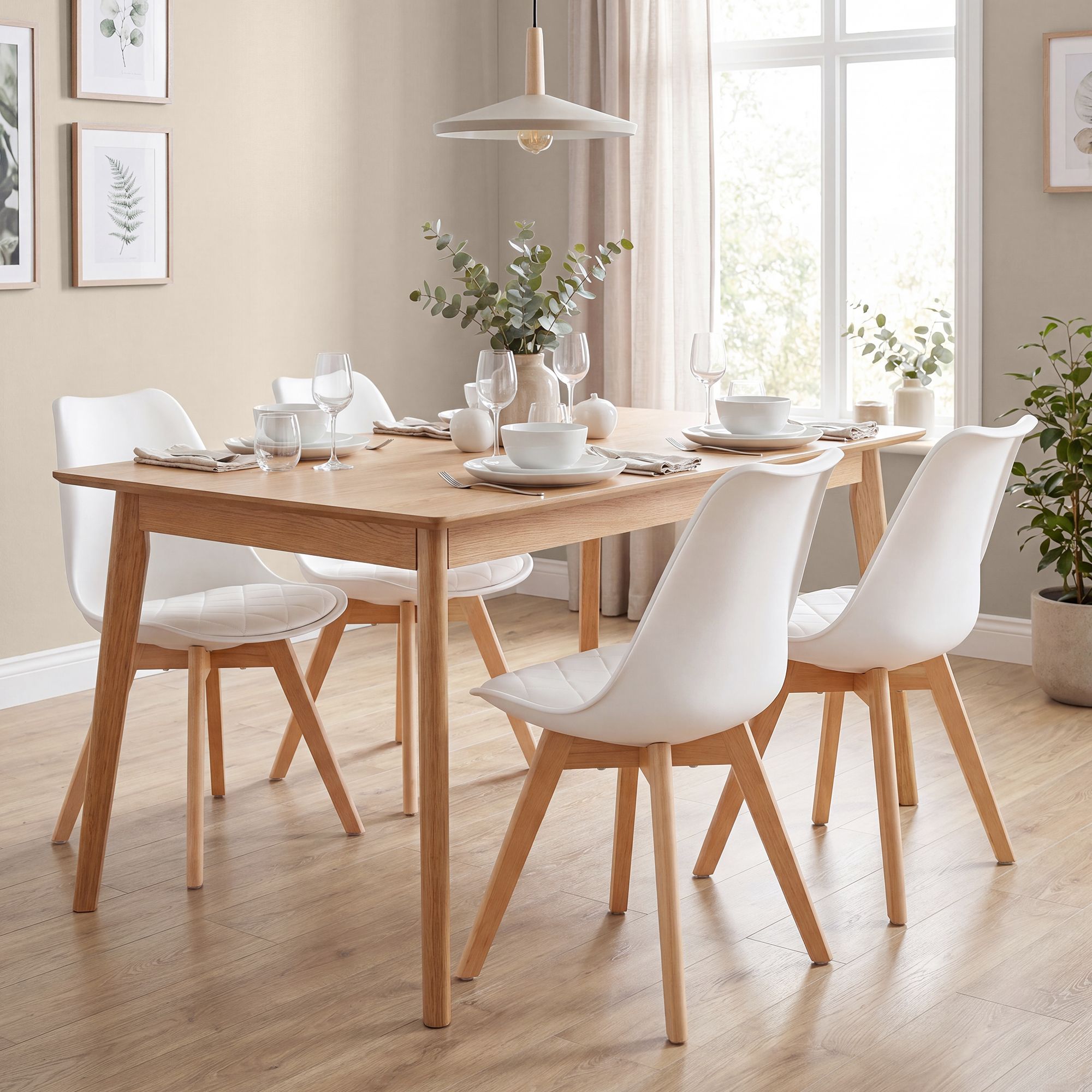 Eetkamerstoelen - Set van 4 - PU-Leer - Beukenhouten Poten - Wit
