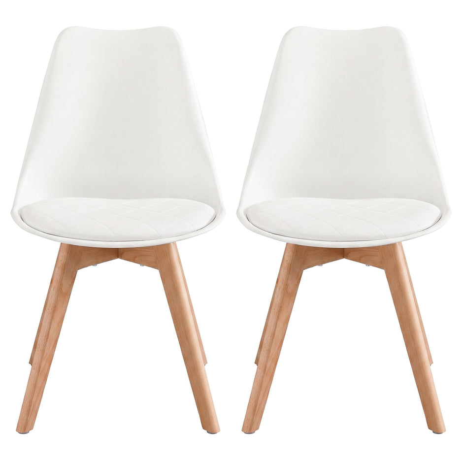 Eetkamerstoel - 2-Delige Set met Massief Houten Poten - Wit, naturel hout - 46,5 x 57 x 79 cm