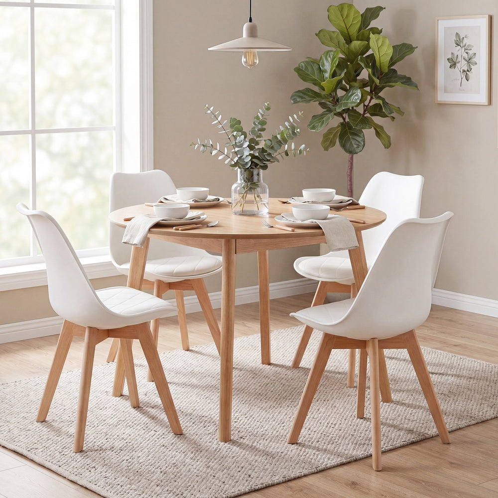 Eetkamerstoel - 2-Delige Set met Massief Houten Poten - Wit, naturel hout - 46,5 x 57 x 79 cm
