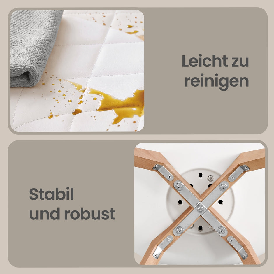 Eetkamerstoel - 2-Delige Set met Massief Houten Poten - Wit, naturel hout - 46,5 x 57 x 79 cm