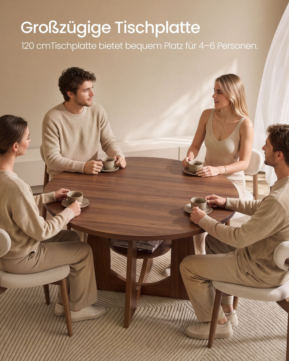 Ronde Eettafel – Ø 120 cm – Met Onderplank – 4-6 Personen – Kastanjebruin