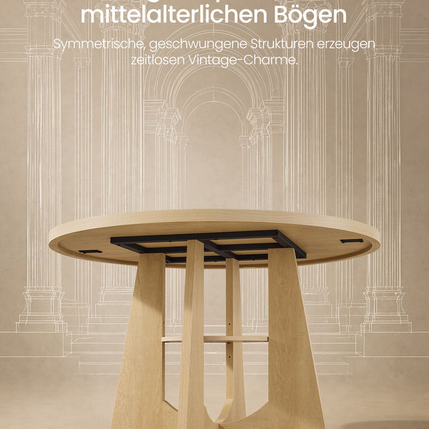 Ronde Eettafel – Ø 120 cm – Met Onderplank – 4-6 Personen – Eikenbeige