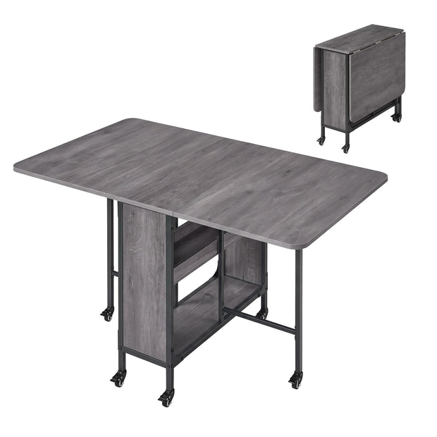 Inklapbare Eettafel – Op Wieltjes – Met Opbergruimte – 130 x 75 cm – Rookgrijs
