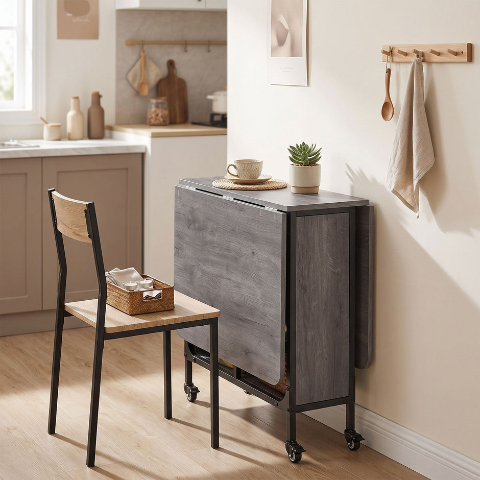 Inklapbare Eettafel – Op Wieltjes – Met Opbergruimte – 130 x 75 cm – Rookgrijs
