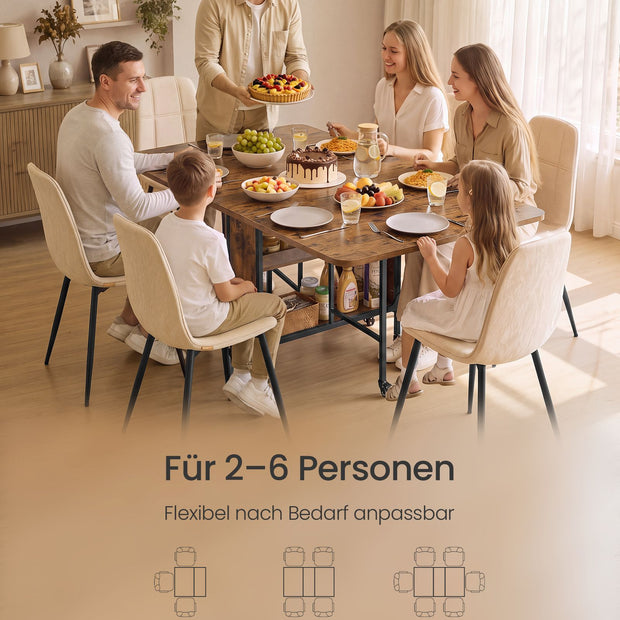 Inklapbare Eettafel – Op Wieltjes – 2 Opbergplanken – 130 x 75 cm – Vintage Bruin