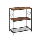 Kökshylla - Standing Rack - Cooking Island - 3 plankor - 6 Haken - Vintage Brown/Black