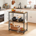 Kökshylla - Standing Rack - Cooking Island - 3 plankor - 6 Haken - Vintage Brown/Black