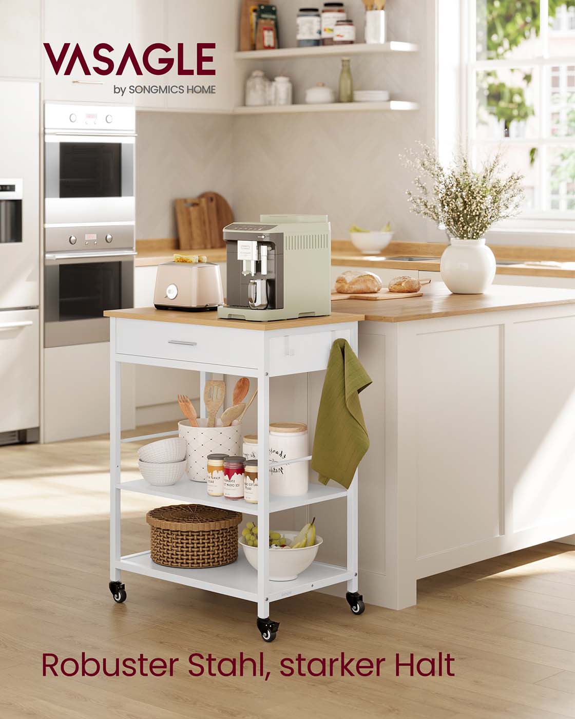 Köksvagn – Hjul, låda och krokar – Mycket förvaringsutrymme – Kök