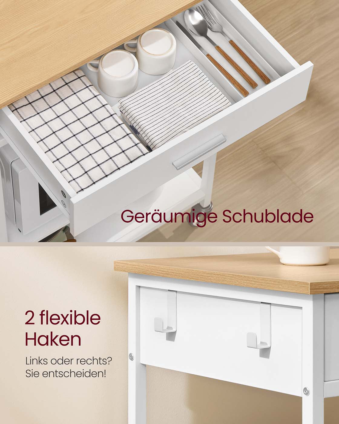 Köksvagn – Hjul, låda och krokar – Mycket förvaringsutrymme – Kök