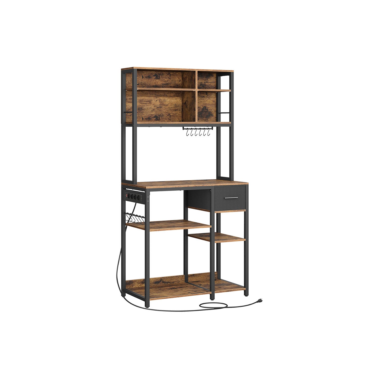 Kökshylla – Vintagebrun med bläcksvarta accenter – 40 x 80 x 180,4 cm