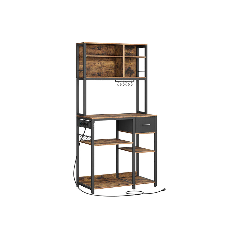 Kökshylla – Vintagebrun med bläcksvarta accenter – 40 x 80 x 180,4 cm