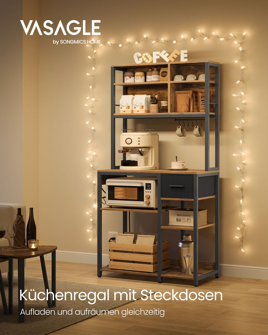 Kökshylla – Vintagebrun med bläcksvarta accenter – 40 x 80 x 180,4 cm