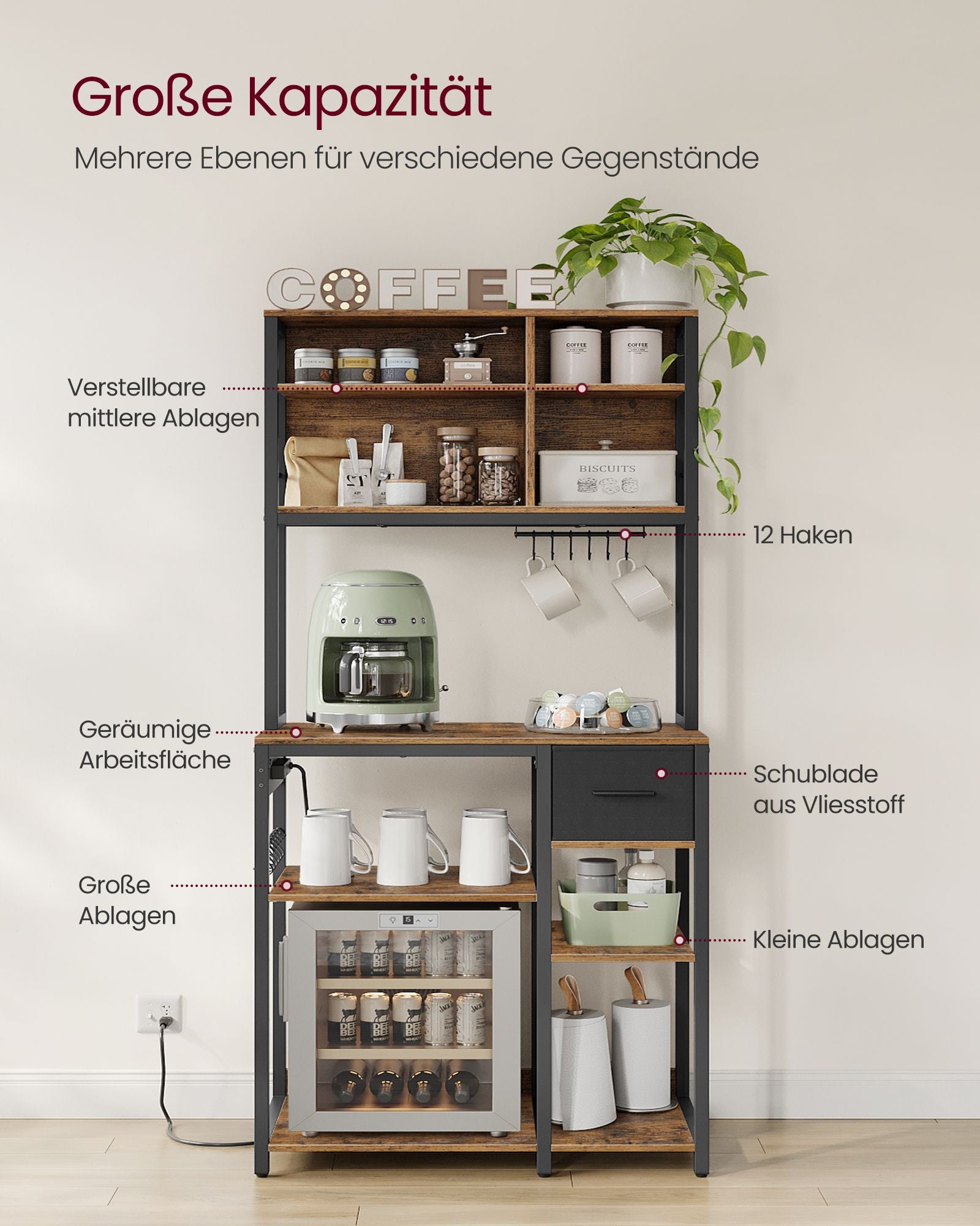 Kökshylla – Vintagebrun med bläcksvarta accenter – 40 x 80 x 180,4 cm