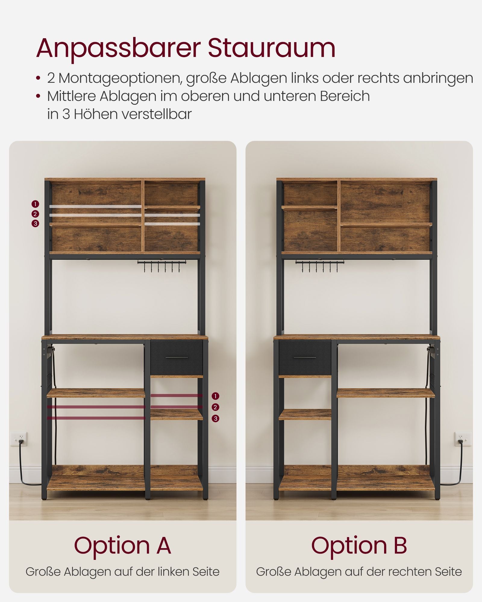 Kökshylla – Vintagebrun med bläcksvarta accenter – 40 x 80 x 180,4 cm