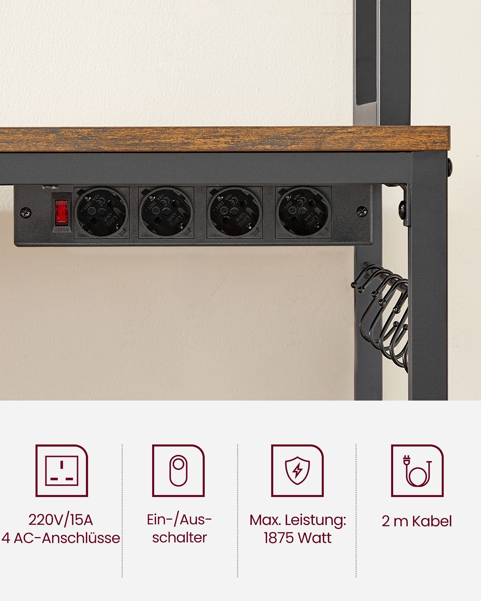 Kökshylla-med uttag och rutnätplatta-vintage brun-svart