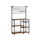 Kökshylla med magnetremsa för knivar och 12 krokar-vintage brun-svart