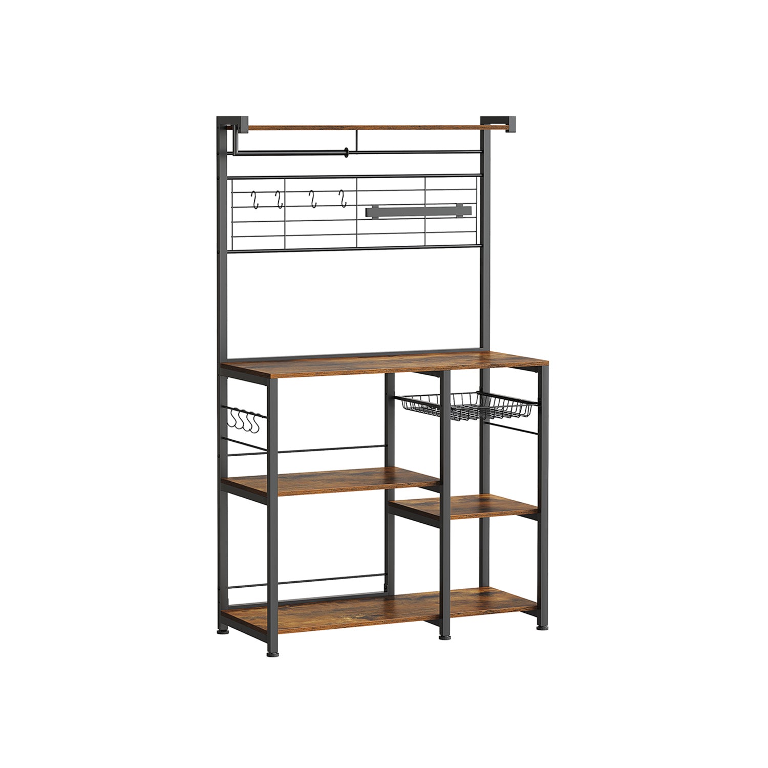 Kökshylla med magnetremsa för knivar och 12 krokar-vintage brun-svart