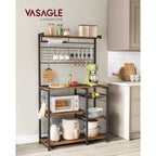 Kökshylla med magnetremsa för knivar och 12 krokar-vintage brun-svart