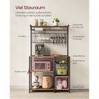 Kökshylla med magnetremsa för knivar och 12 krokar-vintage brun-svart