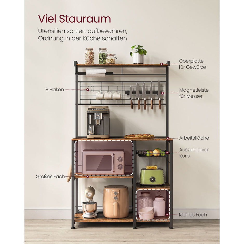 Kökshylla med magnetlist och 12 krokar vintage brun-svart