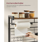 Kökshylla med magnetremsa för knivar och 12 krokar-vintage brun-svart