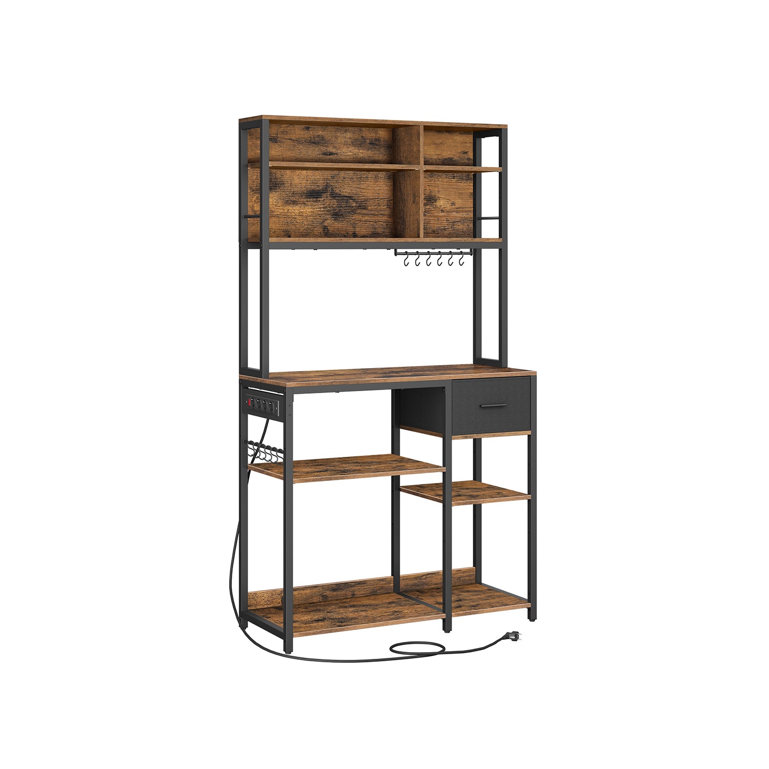 Kökshylla med uttag och låda – Vintage Brown-Inky Black