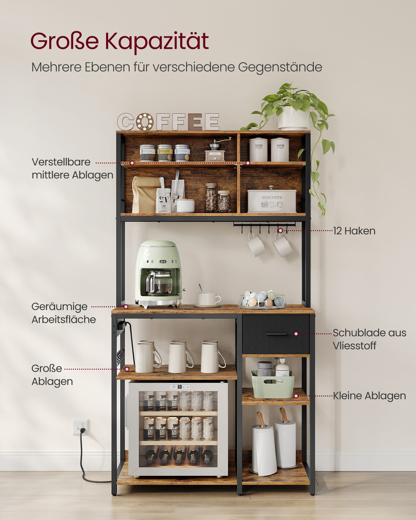 Kökshylla med uttag och tyglådor - 40 x 100 x 180,4 cm