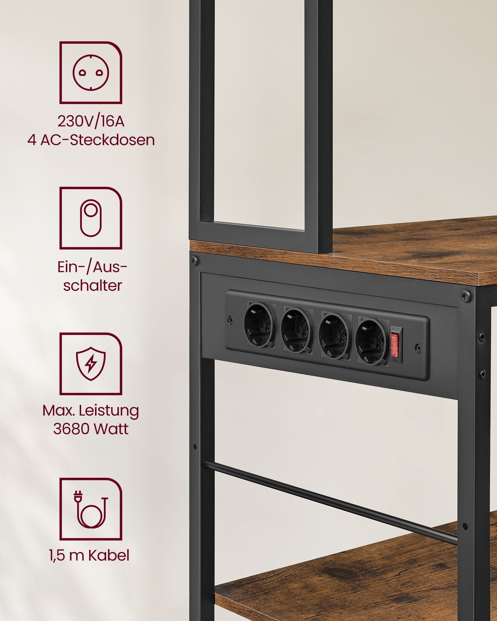 Kökshylla med uttag och tyglådor - 40 x 100 x 180,4 cm