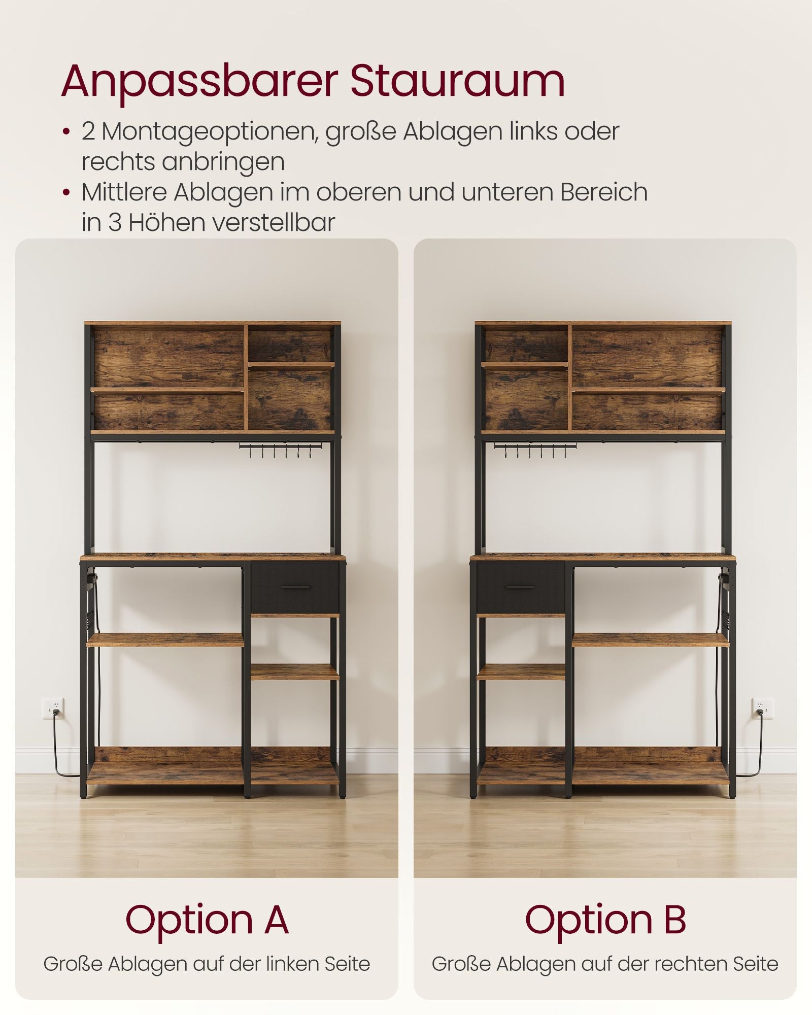 Kökshylla med uttag och låda – Vintage Brown-Inky Black