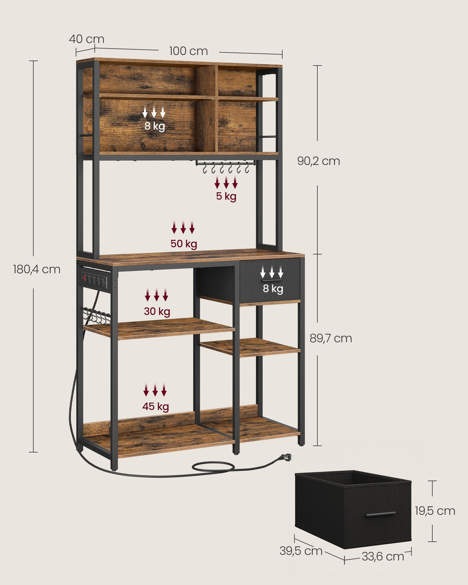 Kökshylla med uttag och låda – Vintage Brown-Inky Black