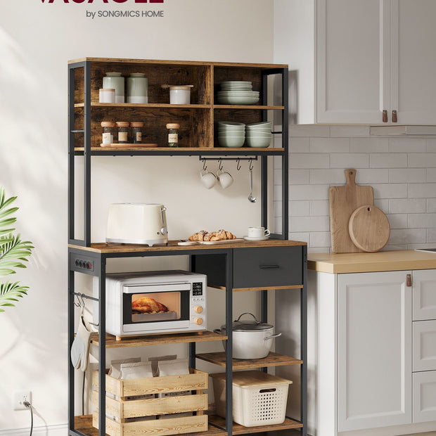 Kökshylla med uttag och justerbara hyllor vintagebrun och bläcksvart