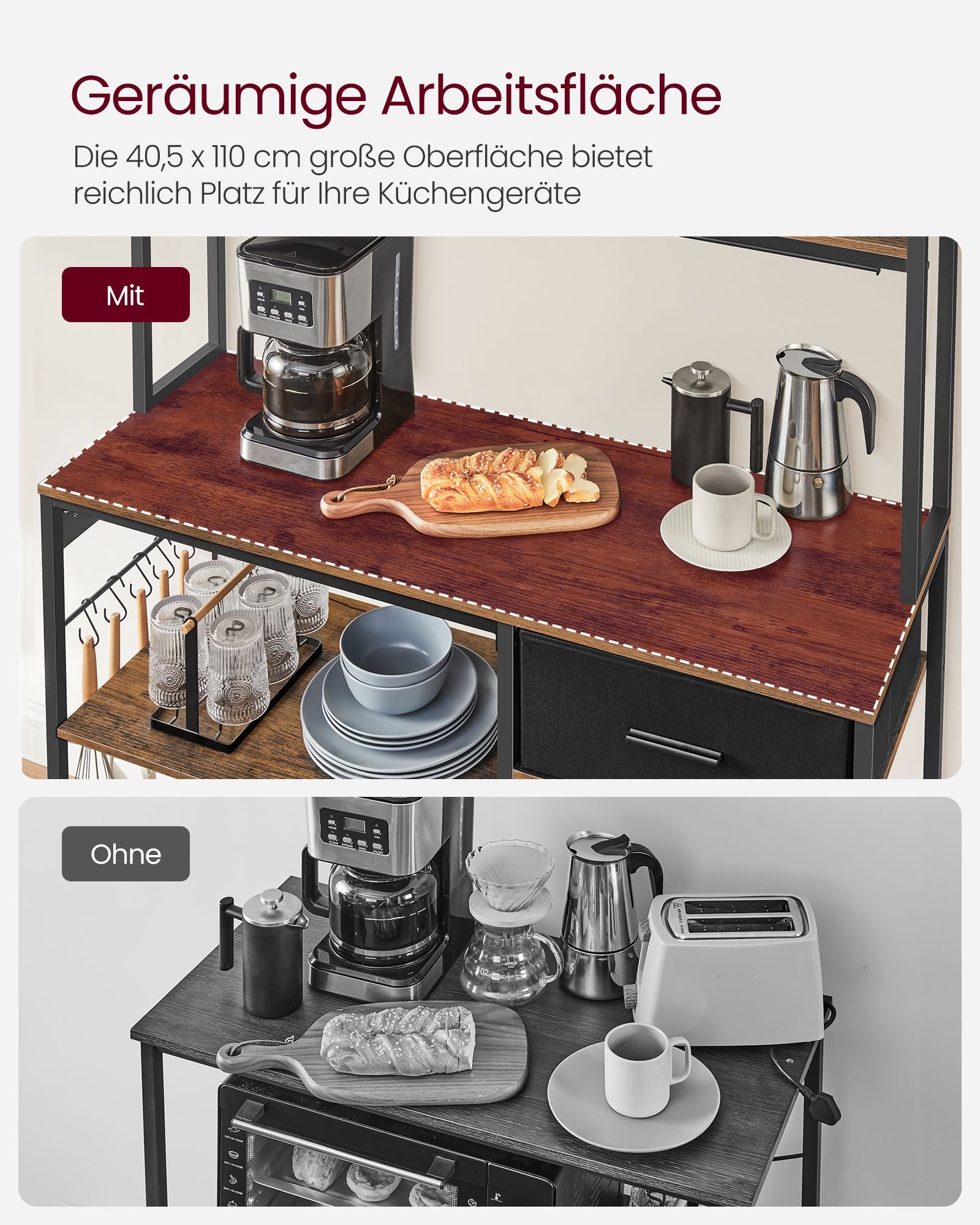 KitchenPlank - med uttag och justerbara hyllor - Vintage Brown & Ink -zwart