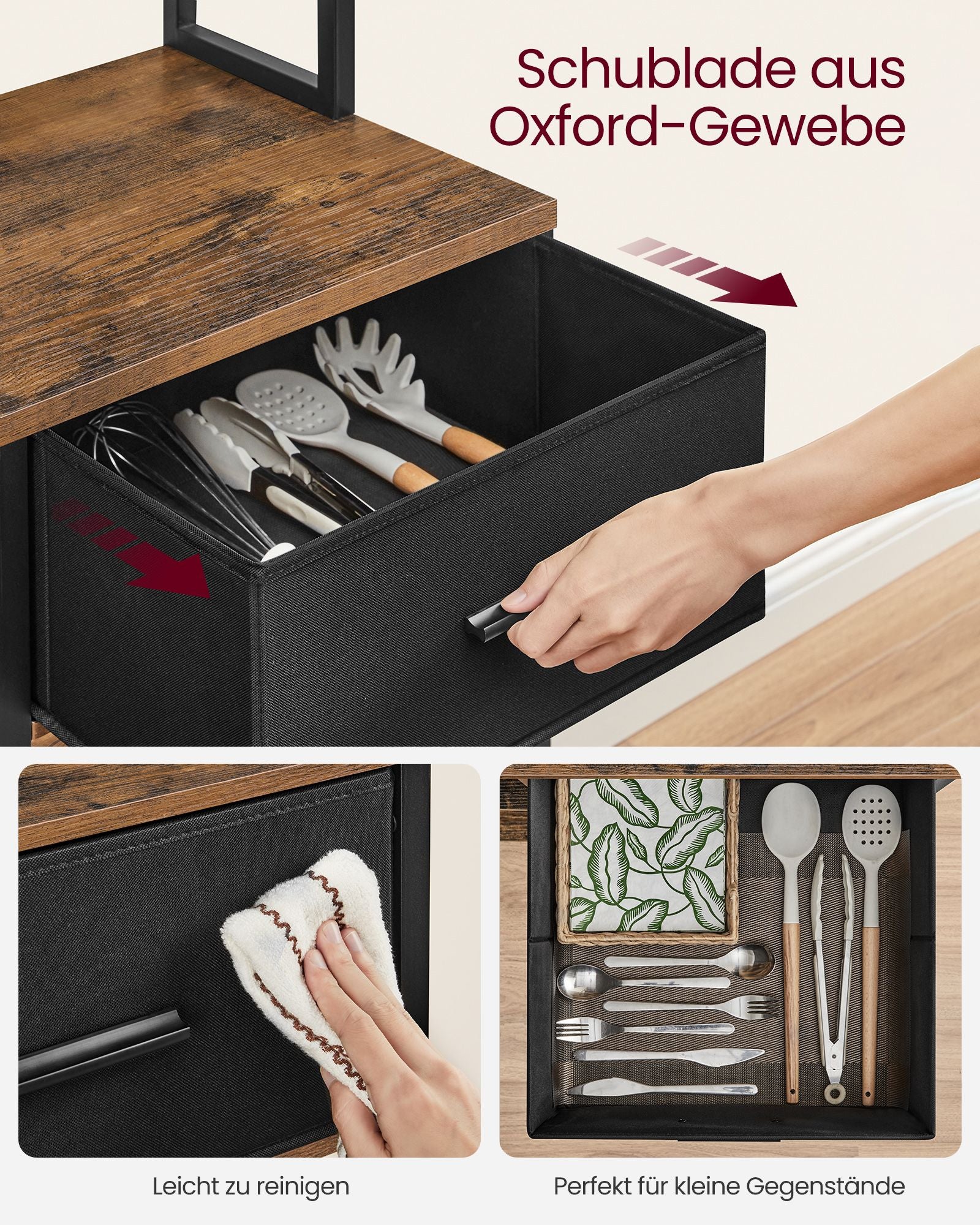KitchenPlank - med uttag och justerbara hyllor - Vintage Brown & Ink -zwart