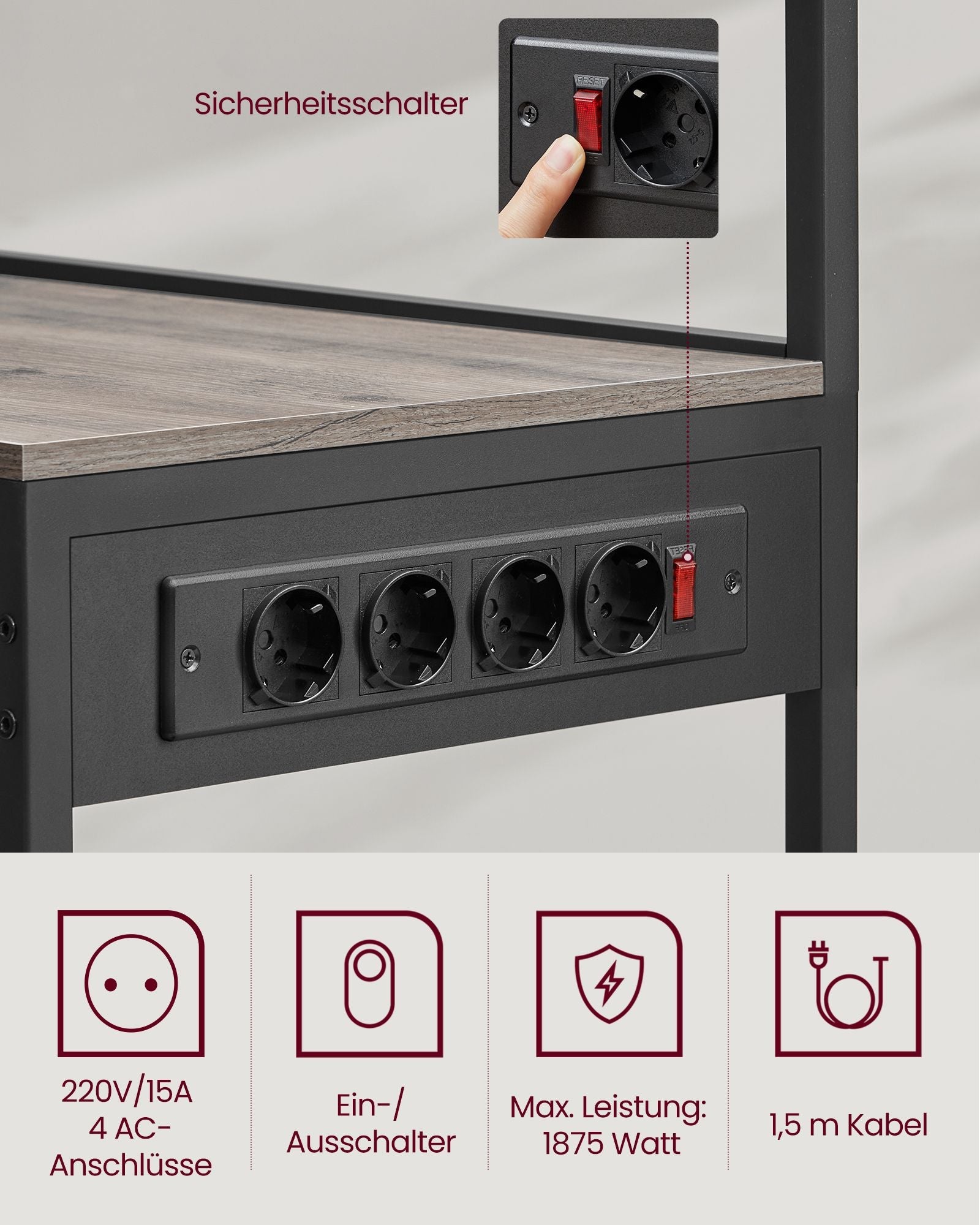 Köksställ - Standing Rack - Med Socket - Flera hyllor - Metal Frame - Brown