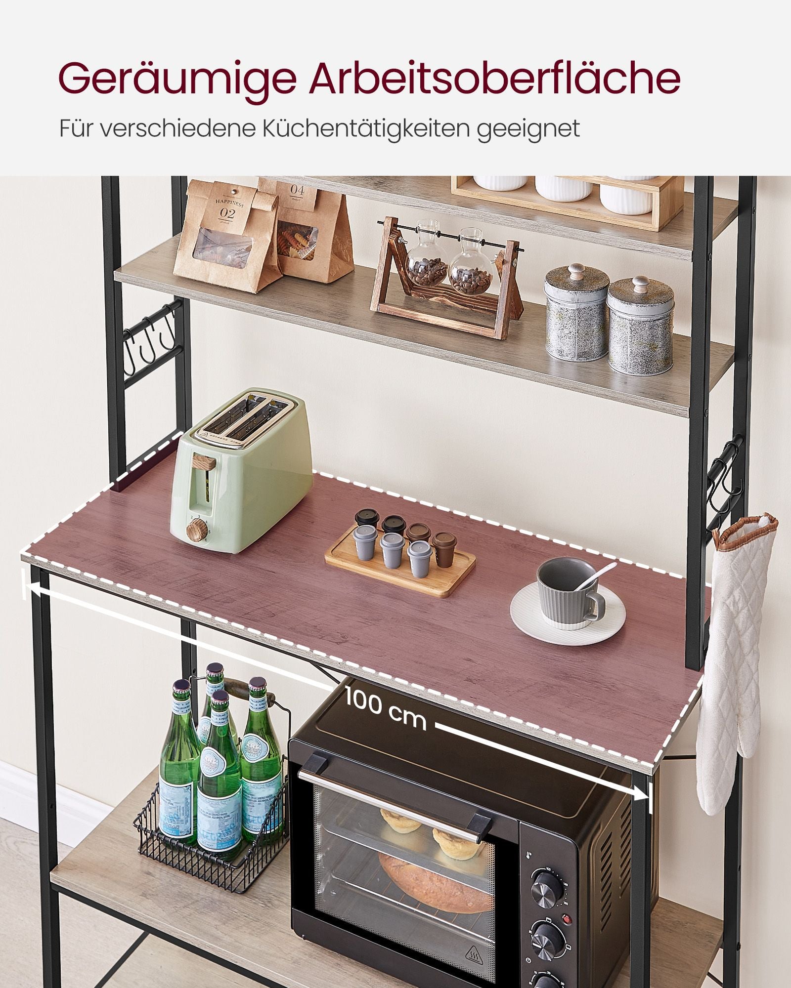 Kitchenplank 6 nivåer 40 x 100 x 167 cm grå-svart